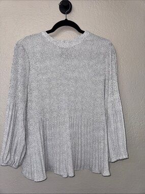 Adrianna Papell White Pleated Textured Blouse